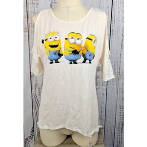 Hybrid Womens Minions Graphic T-Shirt White Cold Shoulder Size M